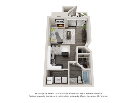 Floor plan for studio, 1 bath, 459 sqft